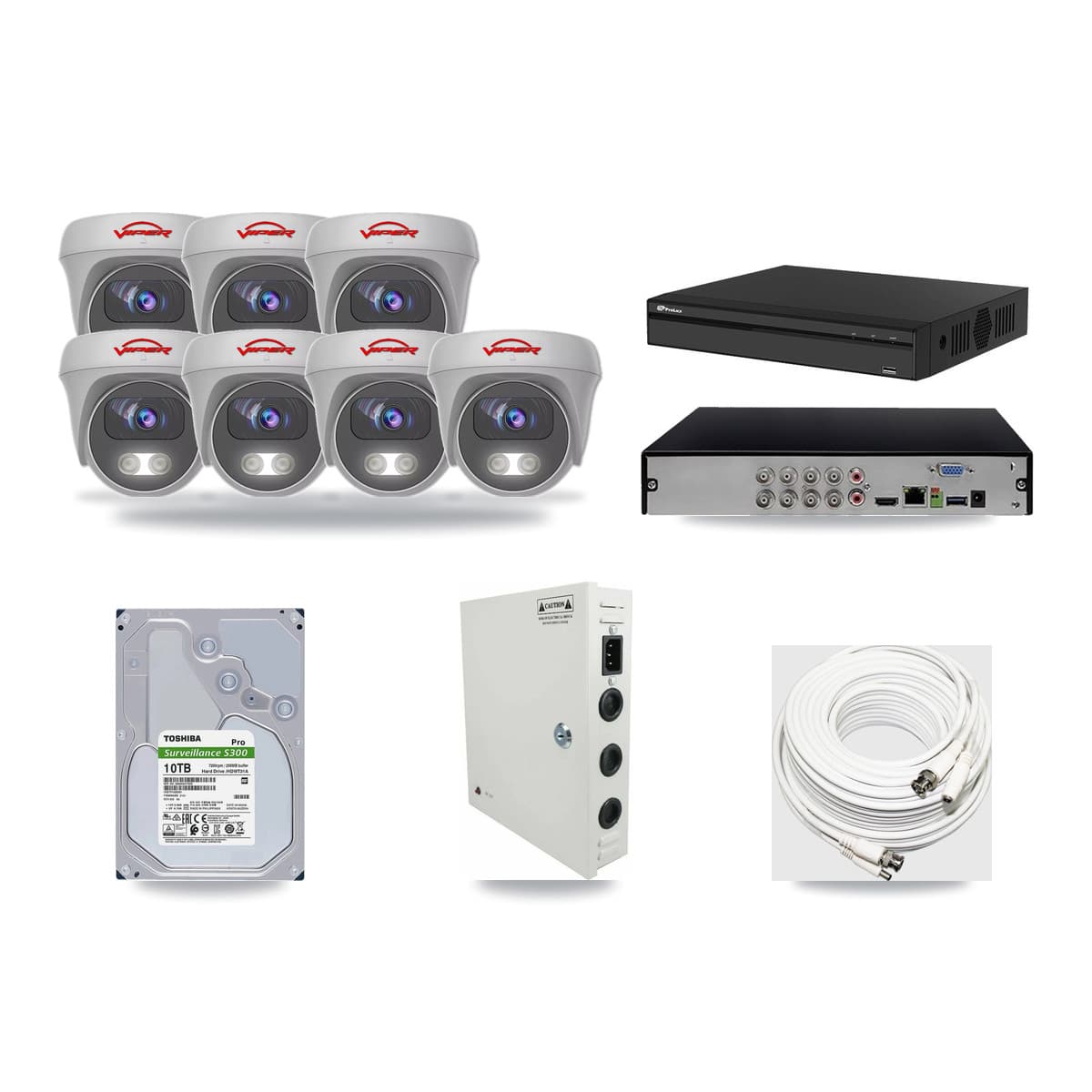 Viper & Prolux 8-Channel 5MP CCTV Kit — 7 White Cameras + 10TB Recording (PXD-5108HS Recorder) - Image 1
