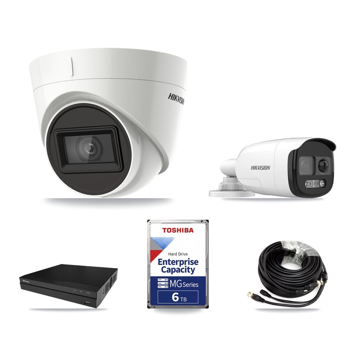 Hikvision & Prolux 8-Channel 5MP – 4K CCTV Kit — 1 DS-2CE12KF3T 5MP Bullet + 4 DS-2CE78U1T 4K Turret Cameras + 2× 6TB Recording - Image 1