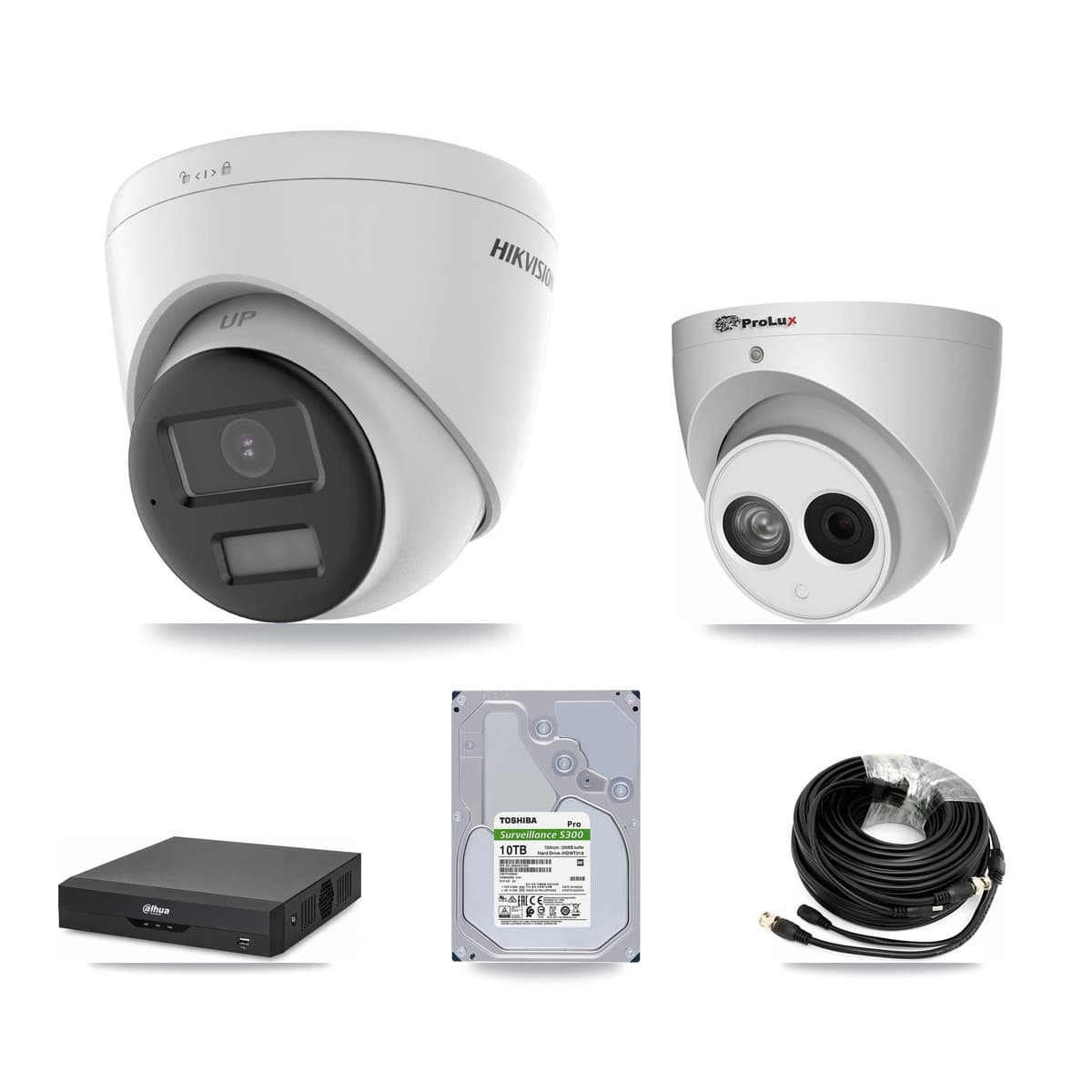4-Channel 4MP – 4K CCTV Kit — 3 DS-2CE78U0T 4K + 1 PXC-612C4W-A 4MP Turret Cameras + 10TB Recording (DH-XVR5104HS Recorder)