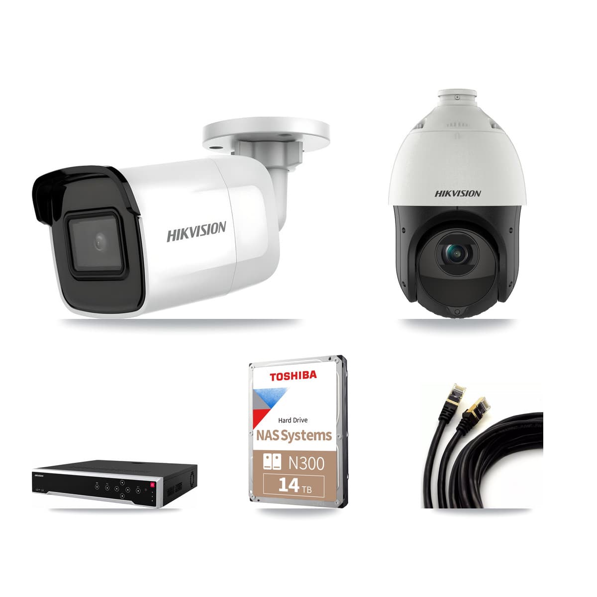 Hikvision 32-Channel 4MP – 4K CCTV Kit — 5 4K Bullet + 1 4MP PTZ Cameras + 14TB Recording - Image 1