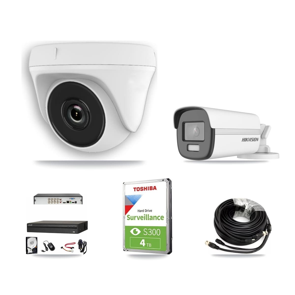 Hikvision & Dahua 8-Channel 2MP – 4K CCTV Kit — 1 4K Bullet + 2 White 2MP Dome Cameras + 4TB Recording (XVR-3108AD Recorder) - Image 1