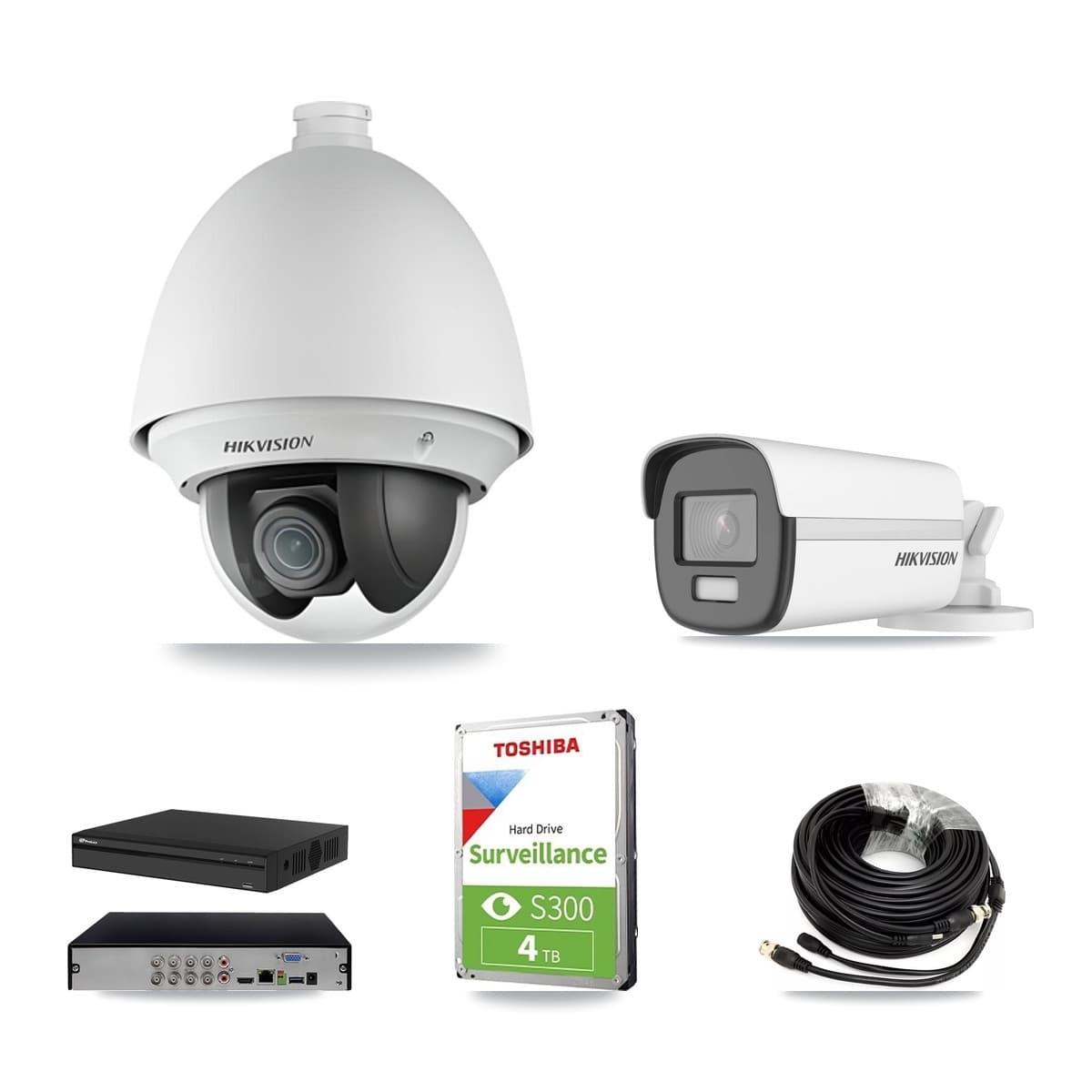Hikvision & Prolux 8-Channel 2MP – 4K CCTV Kit — 1 DS-2AE4225T 2MP PTZ + 1 DS-2CE12UF3T 4K Bullet Cameras + 4TB Recording (PXD-5108HS Recorder) - Image 1