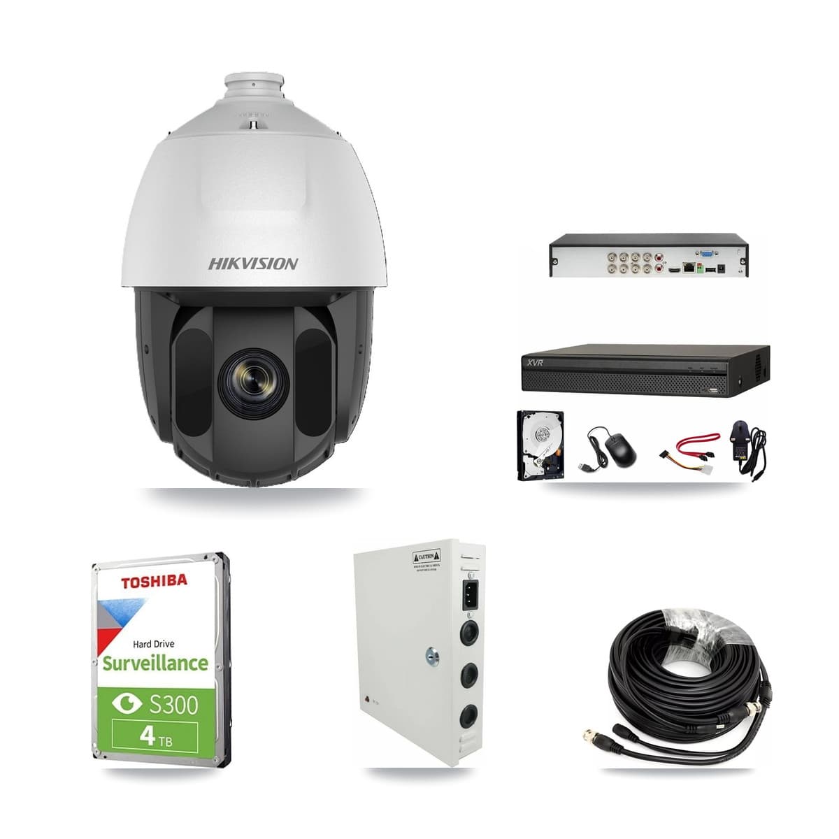 Hikvision & Dahua 8-Channel 2MP CCTV Kit — 6 DS-2AE5225TI PTZ Cameras + 4TB Recording (XVR-3108AD Recorder) - Image 1