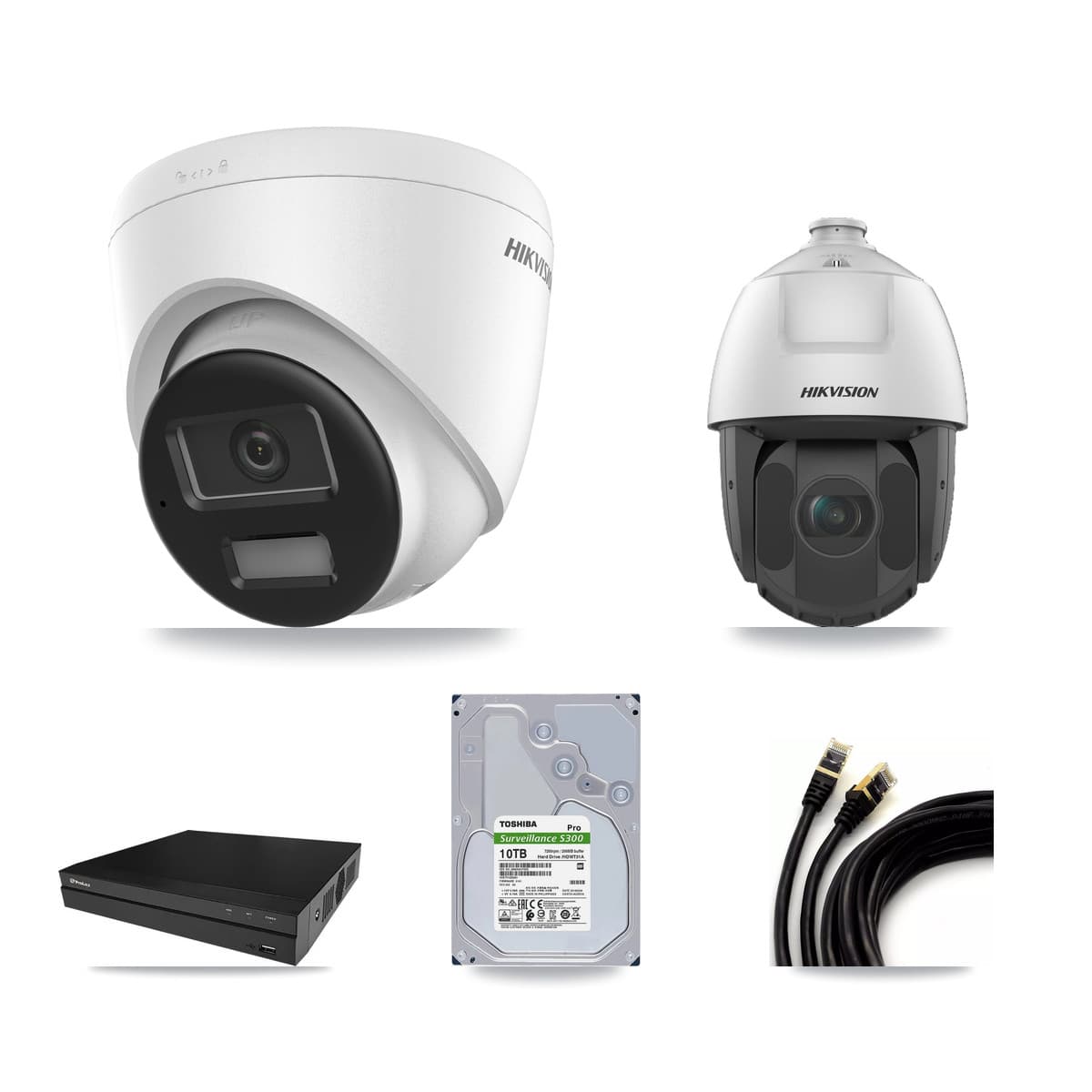 Hikvision & Prolux 8-Channel 2MP – 4K CCTV Kit — 4 4K Turret + 1 2MP PTZ Cameras + 10TB Recording