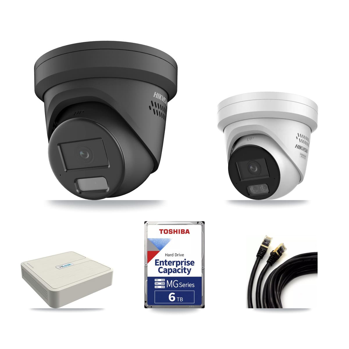 Hikvision & HiLook 8-Channel 4MP CCTV Kit — 3 DS-2CD2347G2 + 1 DS-2CD2347G3 Turret Cameras + 6TB Recording