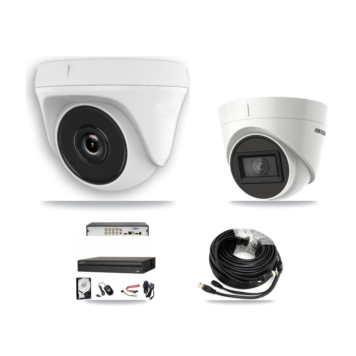 Hikvision & Dahua 8-Channel 2MP – 4K CCTV Kit — 1 DS-2CE78U1T 4K Turret + 7 White HDT-2MP-N20W 2MP Dome Cameras + 8TB Recording