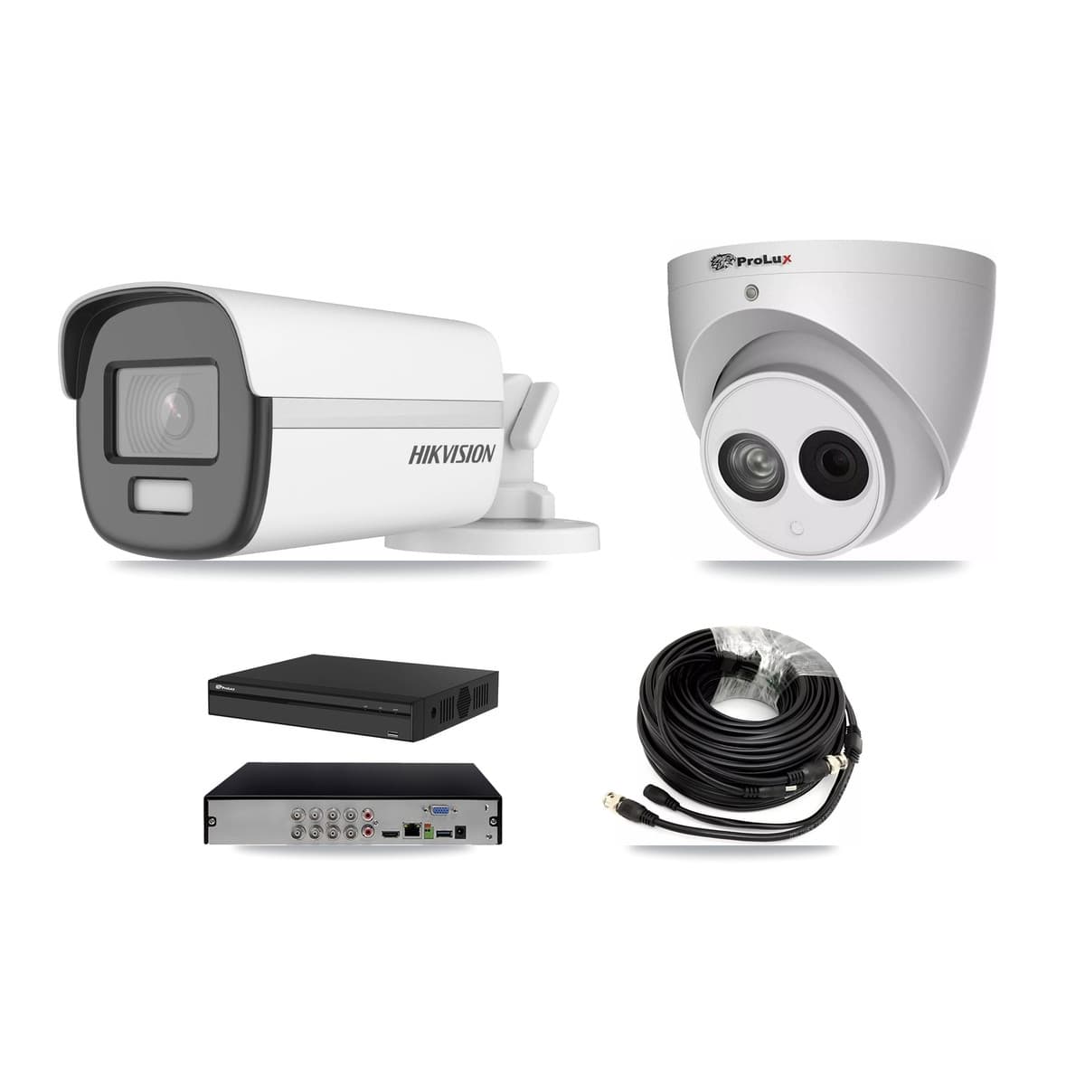 Hikvision & Prolux 8-Channel 4MP – 4K CCTV Kit — 2 4K Bullet + 2 4MP Turret Cameras + 8TB Recording (PXD-5108HS Recorder) - Image 1