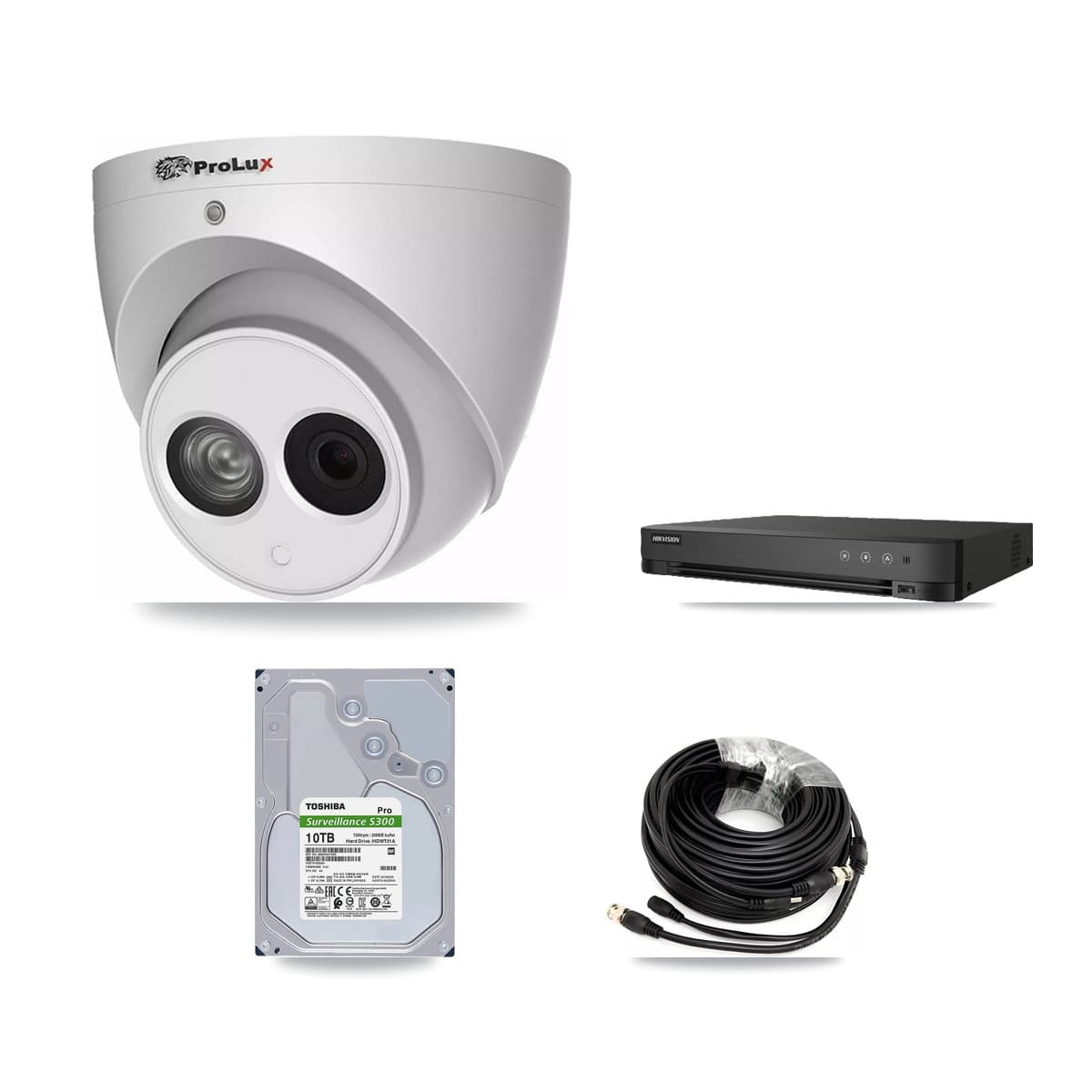Prolux & Hikvision 8-Channel 4MP CCTV Kit — 7 PXC-612C4W-A-POC Turret Cameras + 10TB Recording (IDS-7208HUHI-M1/E Recorder) - Image 1