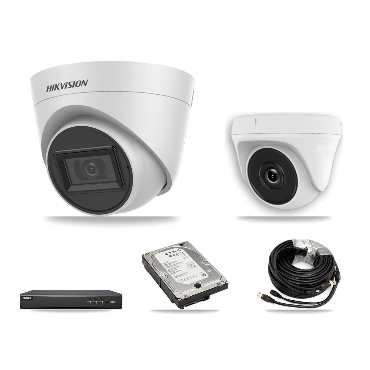 Hikvision & ANNKE 4-Channel 2MP – 5MP CCTV Kit — 3 White 5MP Turret + 1 White 2MP Dome Cameras + 5TB Recording