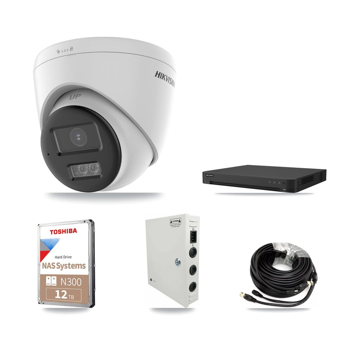 Hikvision 32-Channel 5MP CCTV Kit — 16 DS-2CE78K0T-LTS Turret Cameras + 2× 12TB Recording (IDS-7232HQHI-M2/XT Recorder)