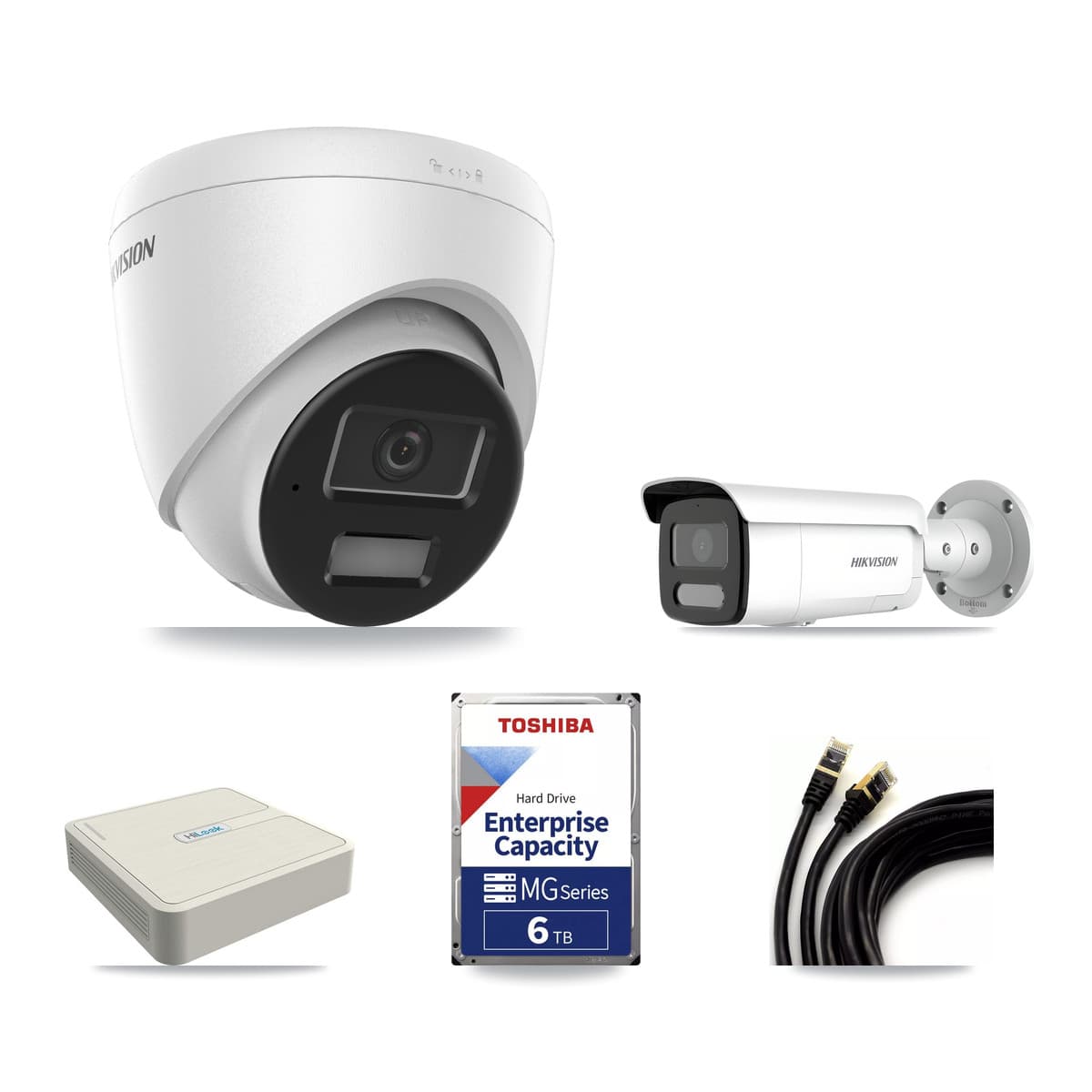 Hikvision & HiLook 8-Channel 4MP CCTV Kit — 2 Turret + 2 Bullet Cameras + 6TB Recording