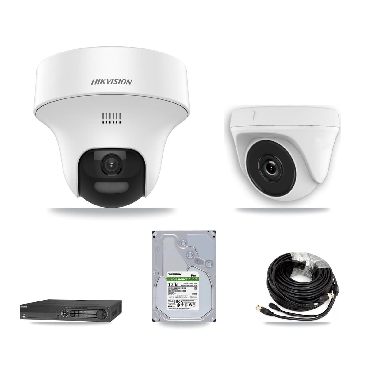 Hikvision 32-Channel 2MP – 5MP CCTV Kit — 7 DS-2CE70K0T 5MP Turret + 1 White HDT-2MP-N20W 2MP Dome Cameras + 10TB Recording (DS-7332HQHI Recorder) - Image 1