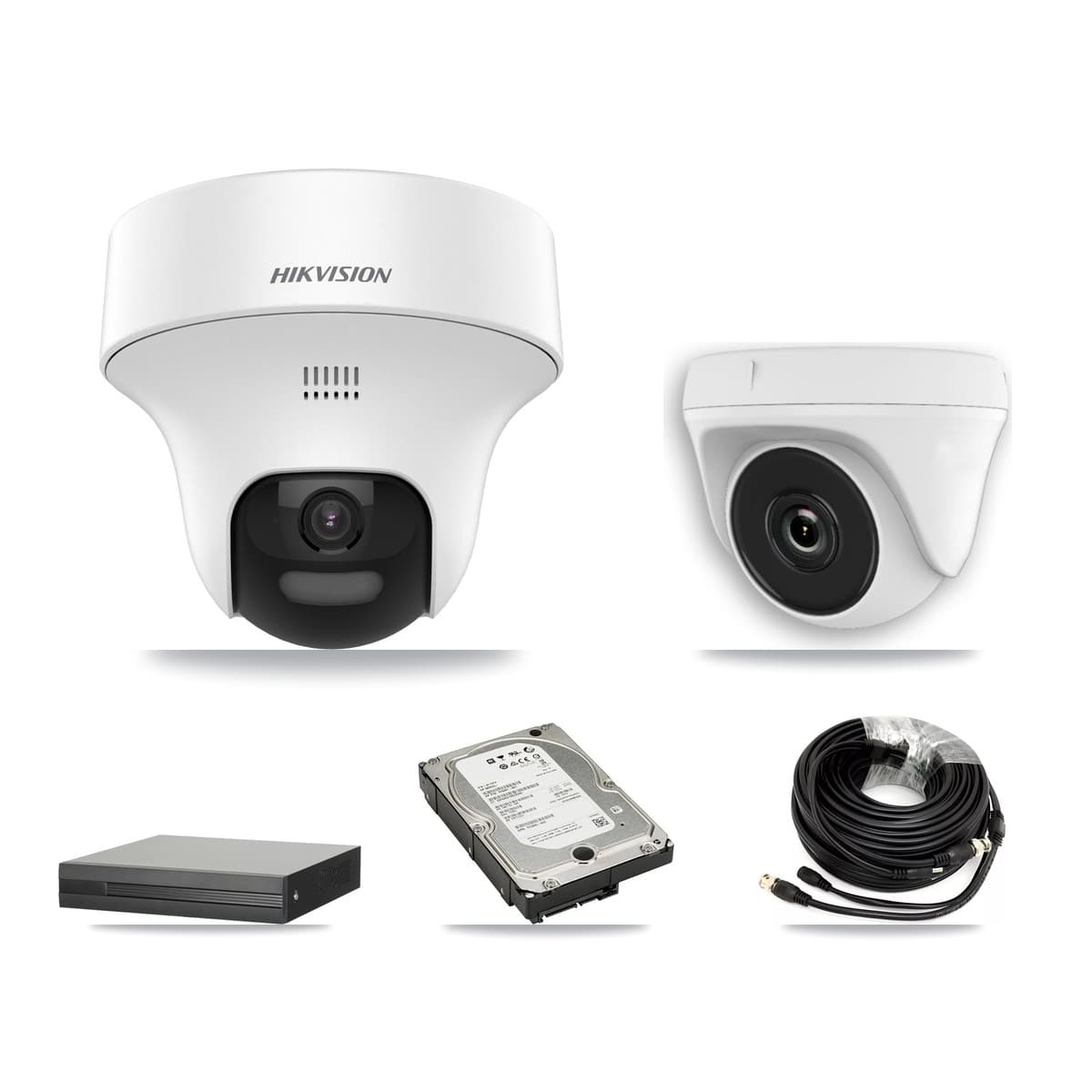Hikvision 4-Channel 2MP – 5MP CCTV Kit — 3 DS-2CE70K0T 5MP Turret + 1 White HDT-2MP-N20W 2MP Dome Cameras + 5TB Recording - Image 1