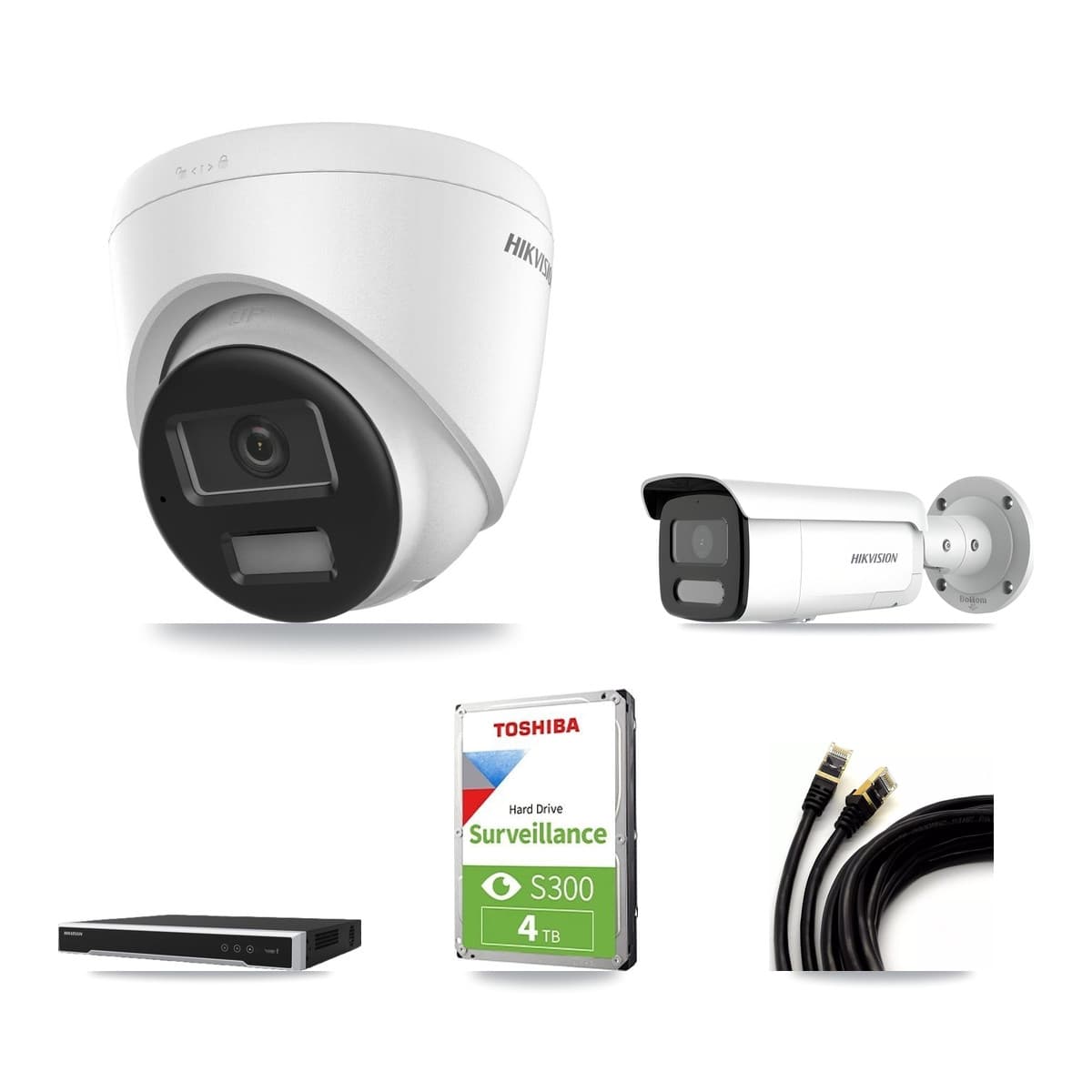 Hikvision 16-Channel 4MP – 4K CCTV Kit — 1 DS-2CD1383G2-LIUF/SL 4K Turret + 1 DS-2CD2T47G2H-LISU/SL 4MP Bullet Cameras + 4TB Recording (DS-7616NI-M2/16P Recorder) - Image 1