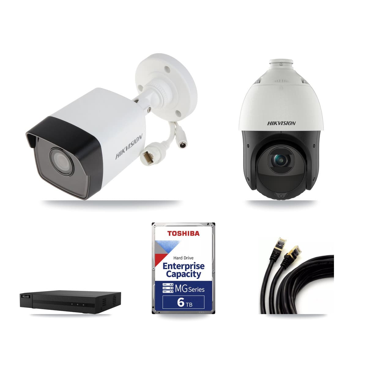 Hikvision & HiLook 8-Channel 4MP – 5MP CCTV Kit — 6 5MP Bullet + 1 4MP PTZ Cameras + 6TB Recording (NVR-108MH-D Recorder) - Image 1
