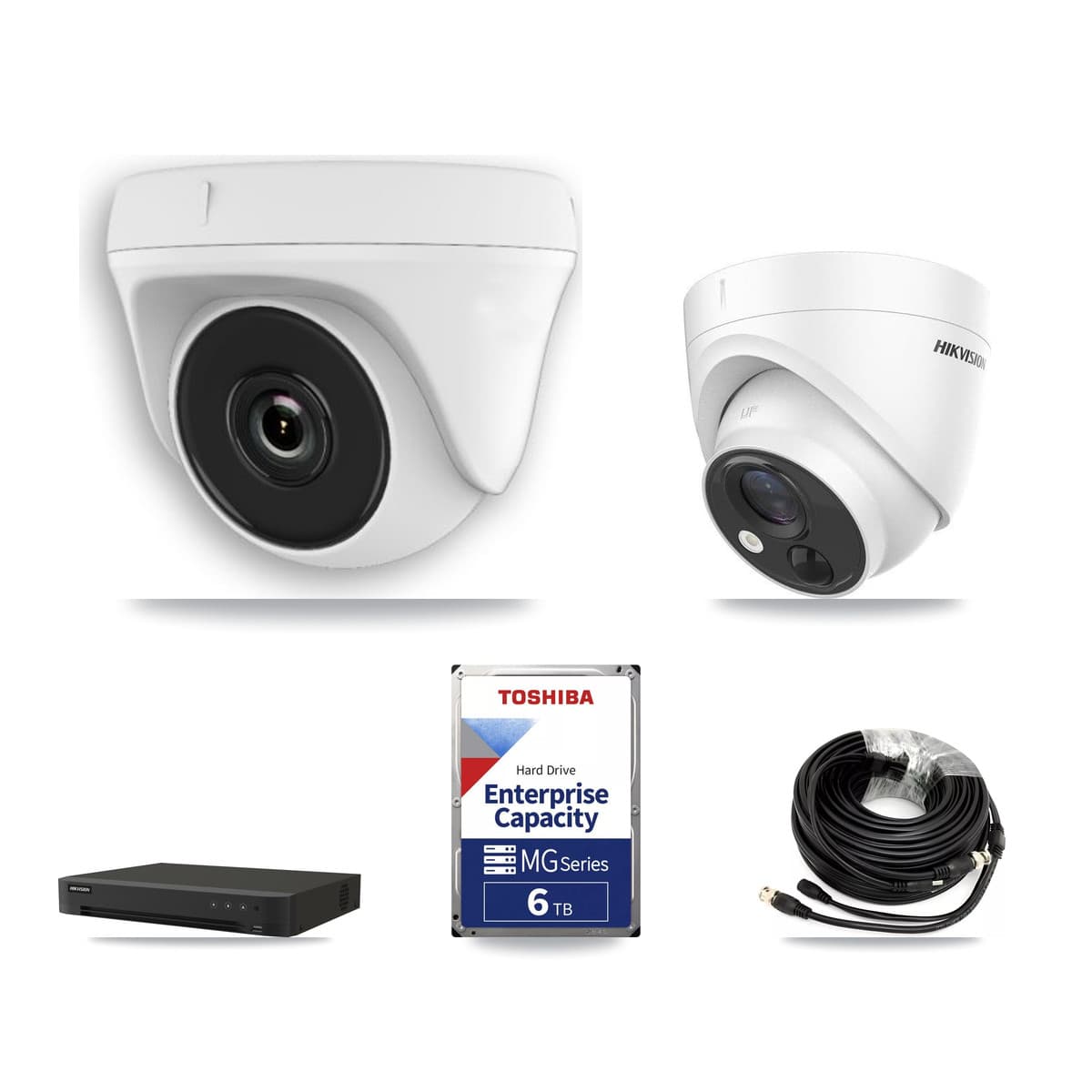 Hikvision 16-Channel 2MP – 5MP CCTV Kit — 2 DS-2CE71H0T 5MP Turret + 6 White HDT-2MP-N20W 2MP Dome Cameras + 6TB Recording - Image 1