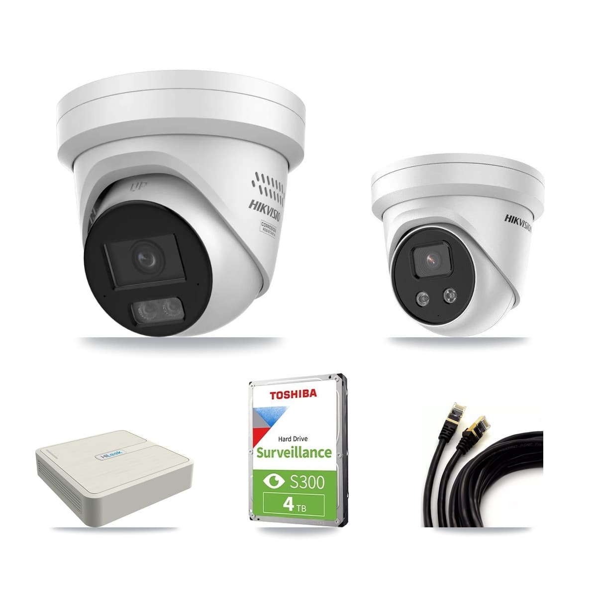 Hikvision & HiLook 8-Channel 4MP – 5MP CCTV Kit — 2 4MP + 1 5MP Turret Cameras + 4TB Recording