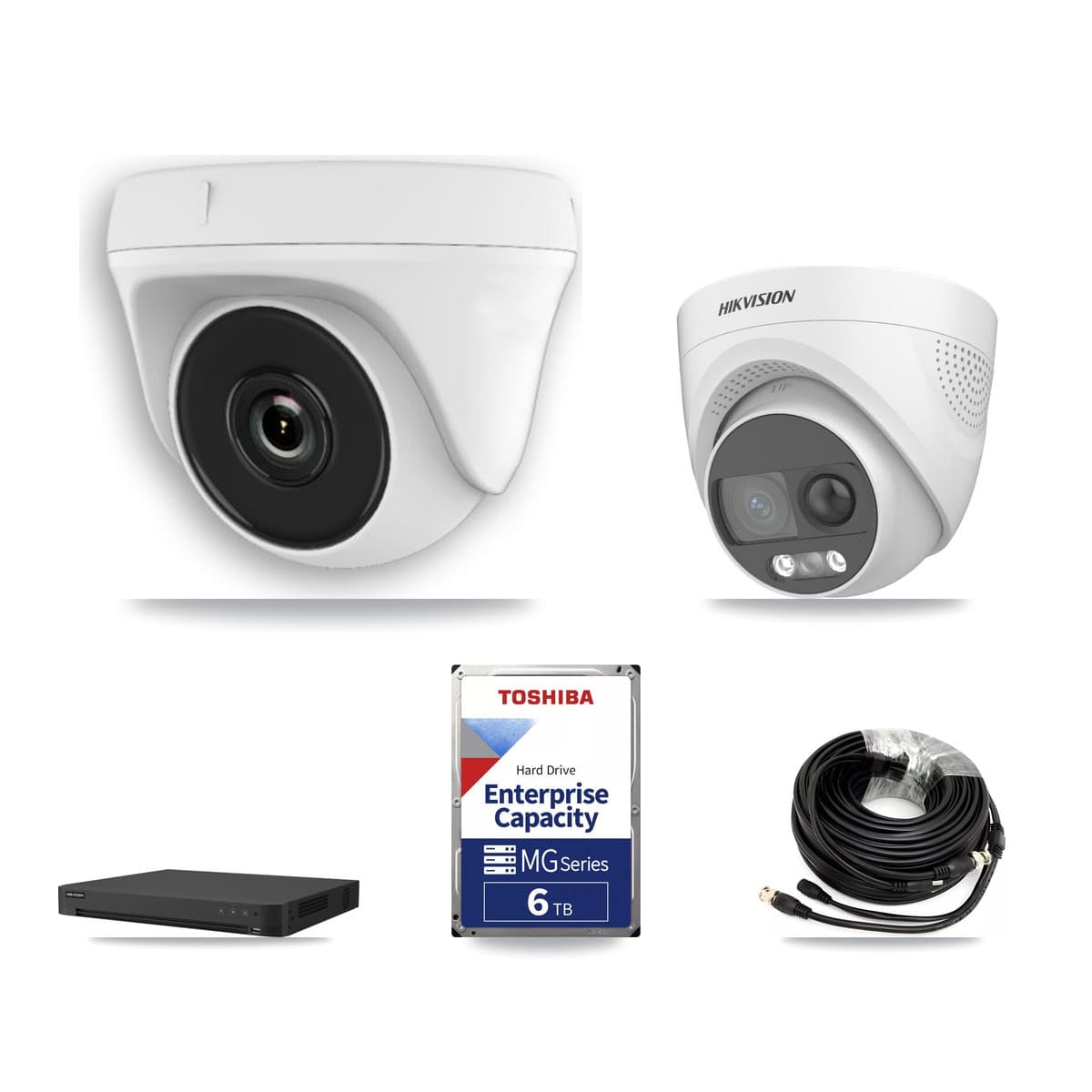 Hikvision 32-Channel 2MP – 5MP CCTV Kit — 2 DS-2CE72KF3T 5MP Turret + 5 White HDT-2MP-N20W 2MP Dome Cameras + 6TB Recording (IDS-7232HQHI Recorder) - Image 1