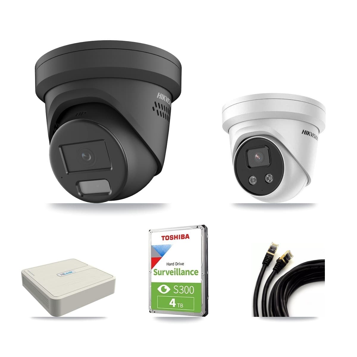 Hikvision & HiLook 8-Channel 4MP – 5MP CCTV Kit — 1 Black 4MP + 1 5MP Turret Cameras + 4TB Recording