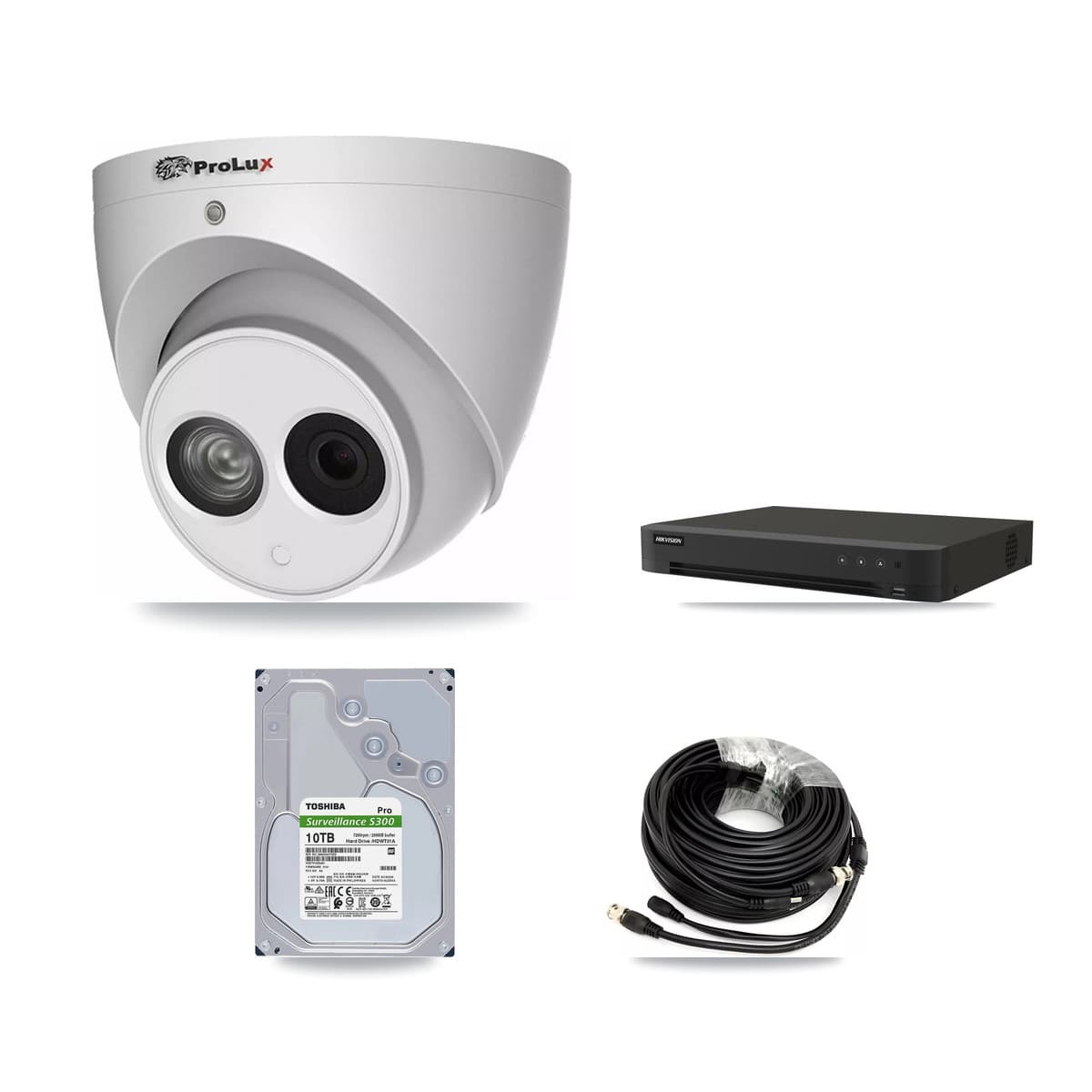 Prolux & Hikvision 8-Channel 4MP CCTV Kit — 7 PXC-612C4W-A-POC Turret Cameras + 10TB Recording (IDS-7208HUHI-M1/XT Recorder) - Image 1