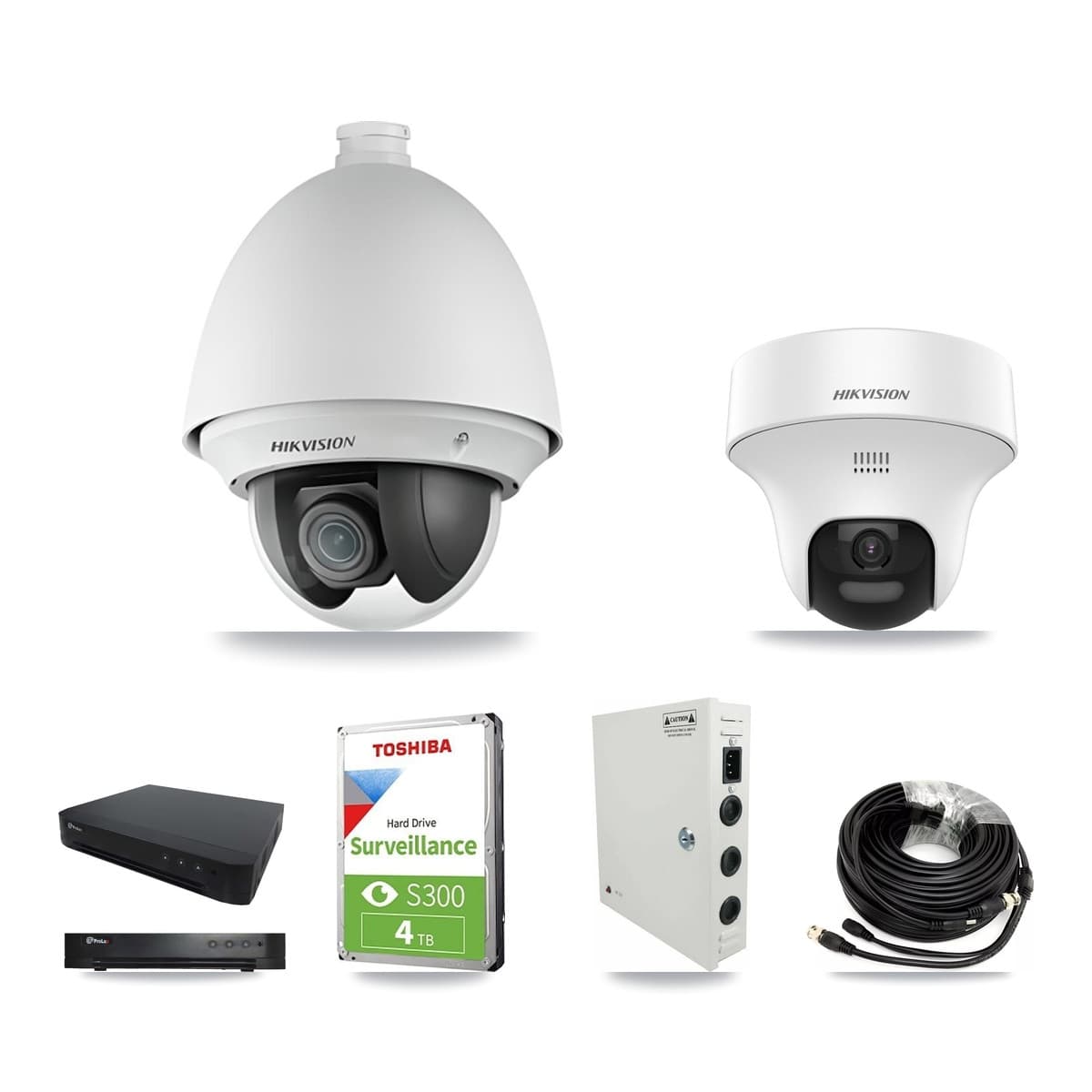 Hikvision & Prolux 16-Channel 2MP – 5MP CCTV Kit — 2 DS-2AE4225T 2MP PTZ + 2 DS-2CE70K0T 5MP Turret Cameras + 4TB Recording - Image 1