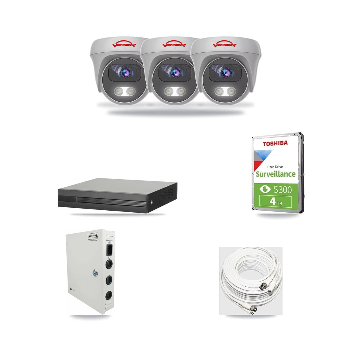 8-Channel 5MP CCTV Kit — 3 White Viper Cameras + 4TB Recording (XVR-3108HS Recorder) - Image 1