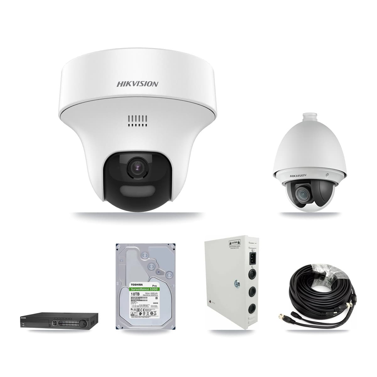 Hikvision 32-Channel 2MP – 5MP CCTV Kit — 1 DS-2AE4225T 2MP PTZ + 16 DS-2CE70K0T 5MP Turret Cameras + 2× 10TB Recording (IDS-7332HUHI Recorder)
