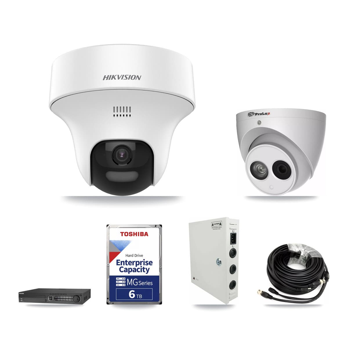 Hikvision & Prolux 32-Channel 4MP – 5MP CCTV Kit — 9 DS-2CE70K0T 5MP + 1 PXC-612C4W-A 4MP Turret Cameras + 2× 6TB Recording - Image 1