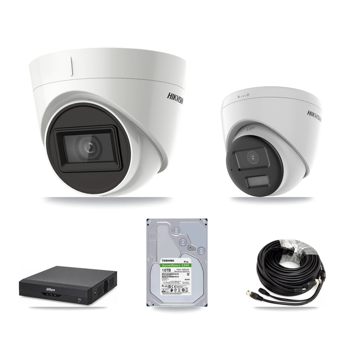 Hikvision & Dahua 4-Channel 4K CCTV Kit — 1 DS-2CE78U0T + 3 DS-2CE78U1T Turret Cameras + 10TB Recording - Image 1