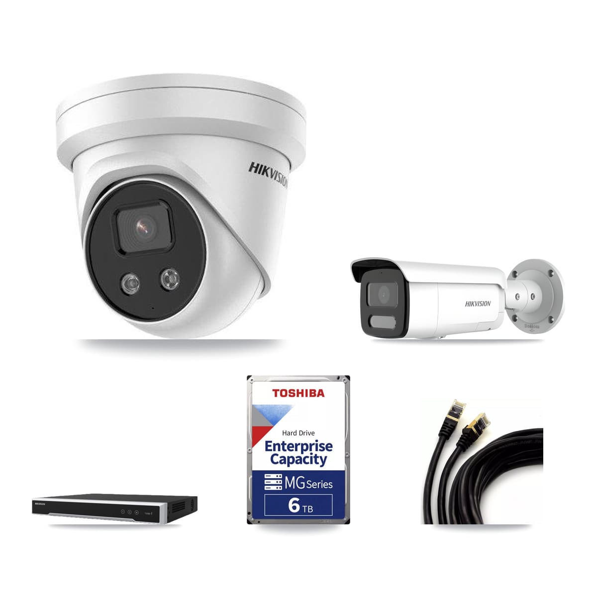 Hikvision 8-Channel 4MP – 5MP CCTV Kit — 1 4MP Bullet + 4 5MP Turret Cameras + 6TB Recording