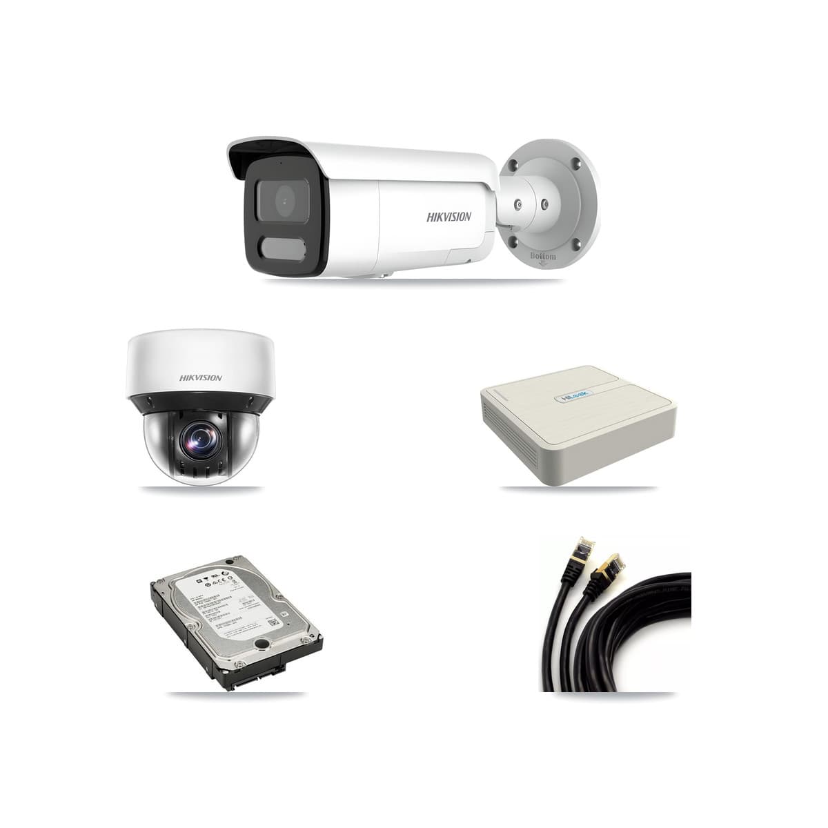 Hikvision & HiLook 8-Channel 4MP CCTV Kit — 3 DS-2CD2T47G2H Bullet + 1 DS-2DE4A425IW PTZ Cameras + 5TB Recording