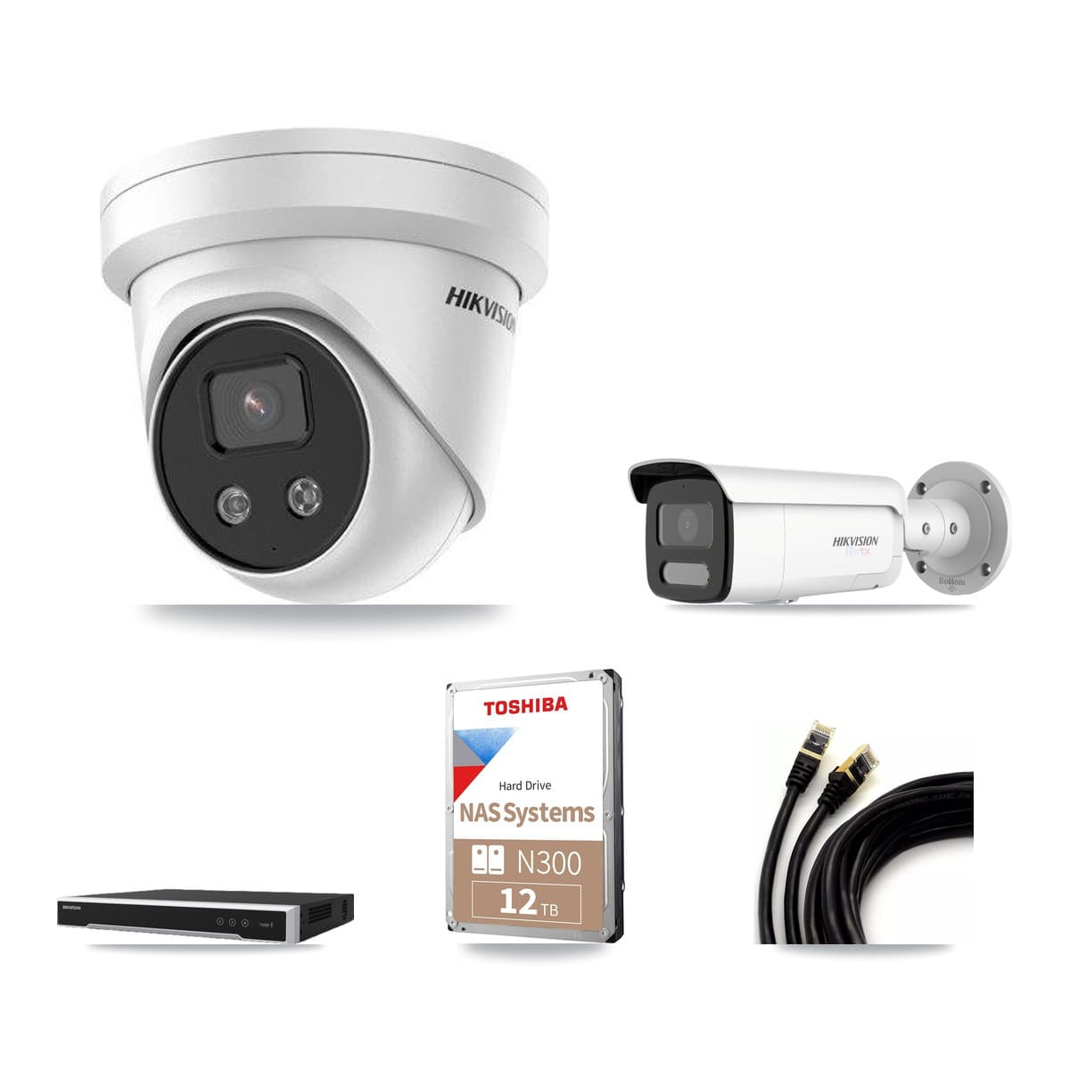 Hikvision 16-Channel 5MP – 4K CCTV Kit — 4 4K Bullet + 9 5MP Turret Cameras + 2× 12TB Recording