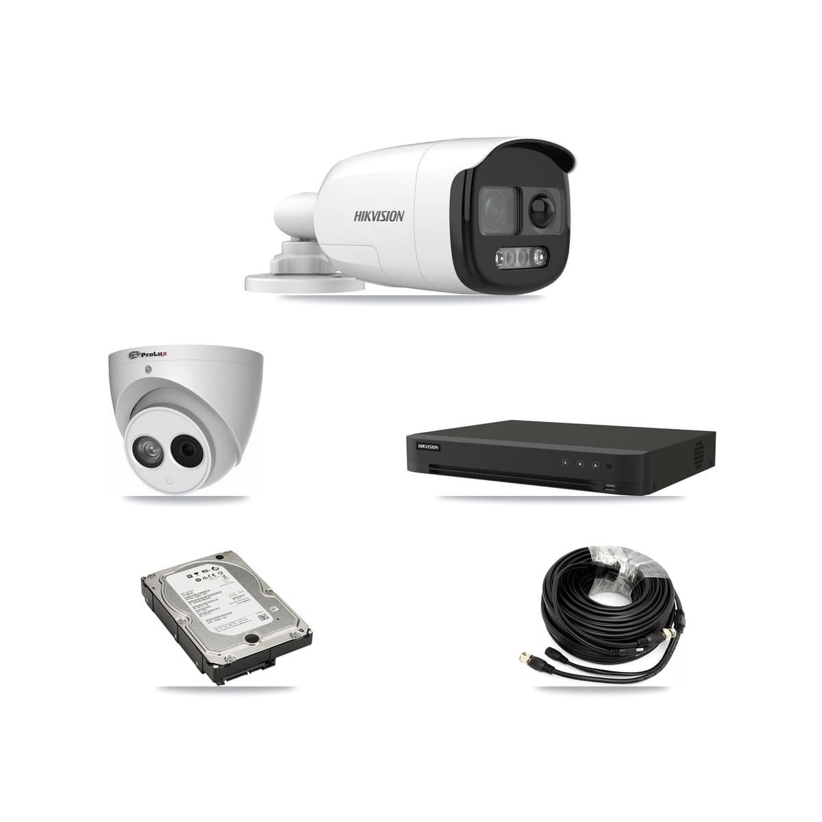 Hikvision & Prolux 16-Channel 4MP – 5MP CCTV Kit — 3 DS-2CE12KF3T 5MP Bullet + 1 PXC-612C4W-A 4MP Turret Cameras + 5TB Recording (IDS-7216HQHI Recorder) - Image 1