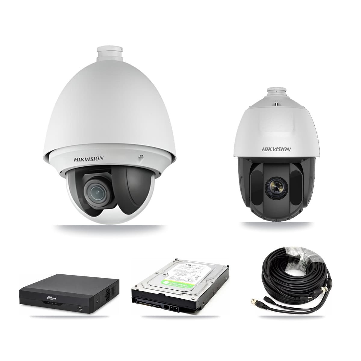 Hikvision & Dahua 4-Channel 2MP CCTV Kit — 1 DS-2AE4225T + 1 DS-2AE5225TI PTZ Cameras + 1TB Recording
