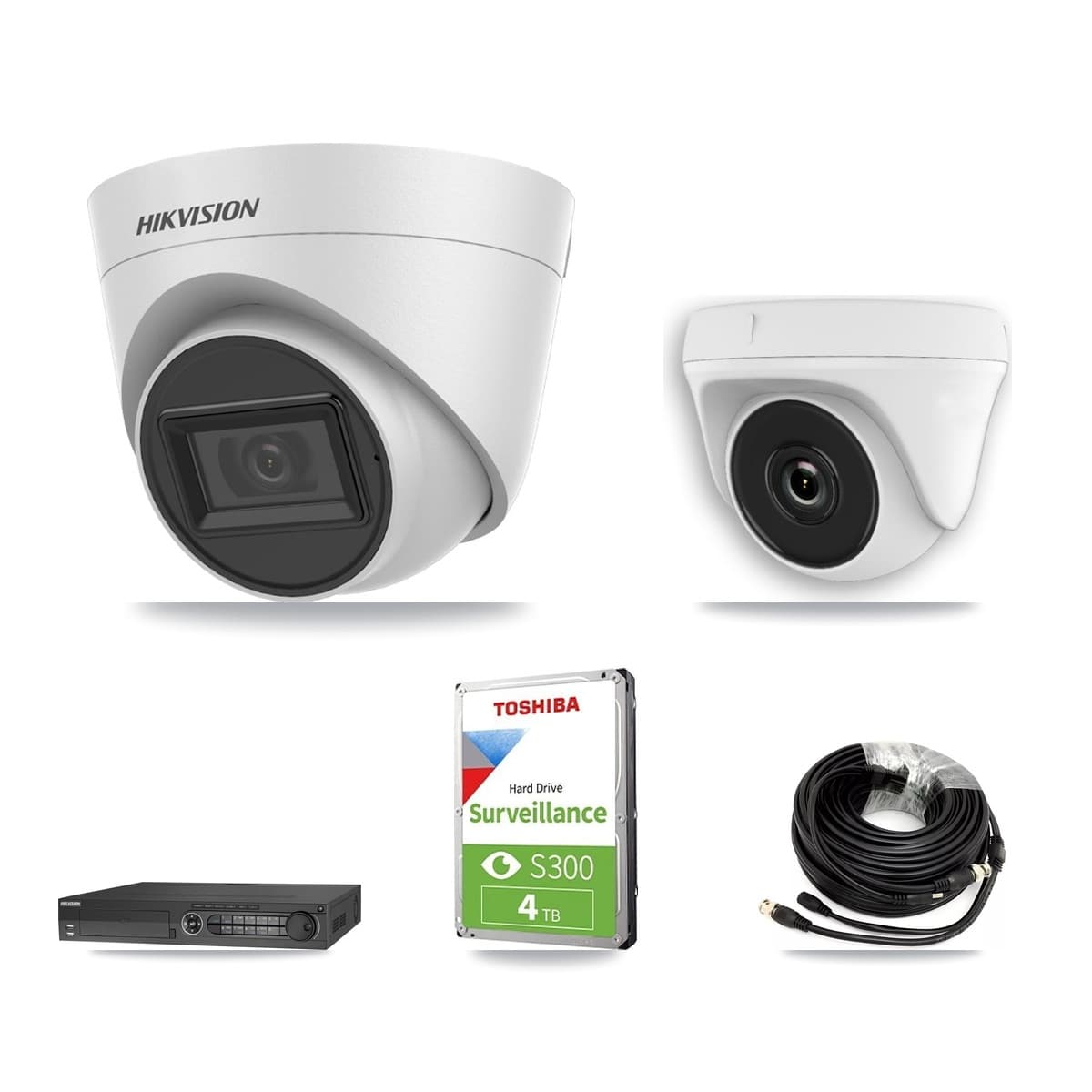 Hikvision 32-Channel 2MP – 5MP CCTV Kit — 2 White 5MP Turret + 2 White 2MP Dome Cameras + 4TB Recording (DS-7332HQHI Recorder) - Image 1