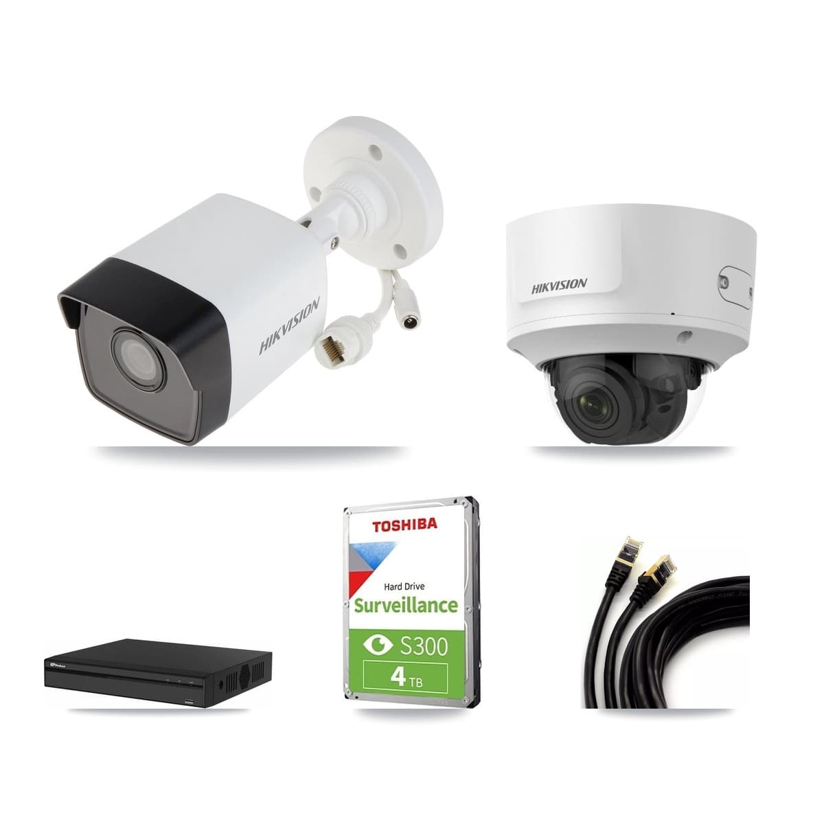 Hikvision & Prolux 4-Channel 2MP – 5MP CCTV Kit — 2 5MP Bullet + 1 2MP Dome Cameras + 4TB Recording - Image 1