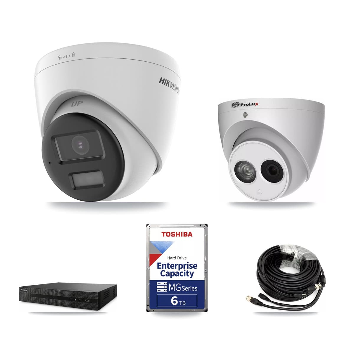 Hikvision & Prolux 8-Channel 4MP – 4K CCTV Kit — 2 DS-2CE78U0T 4K + 1 PXC-612C4W-A 4MP Turret Cameras + 6TB Recording (DVR-8CH Recorder) - Image 1