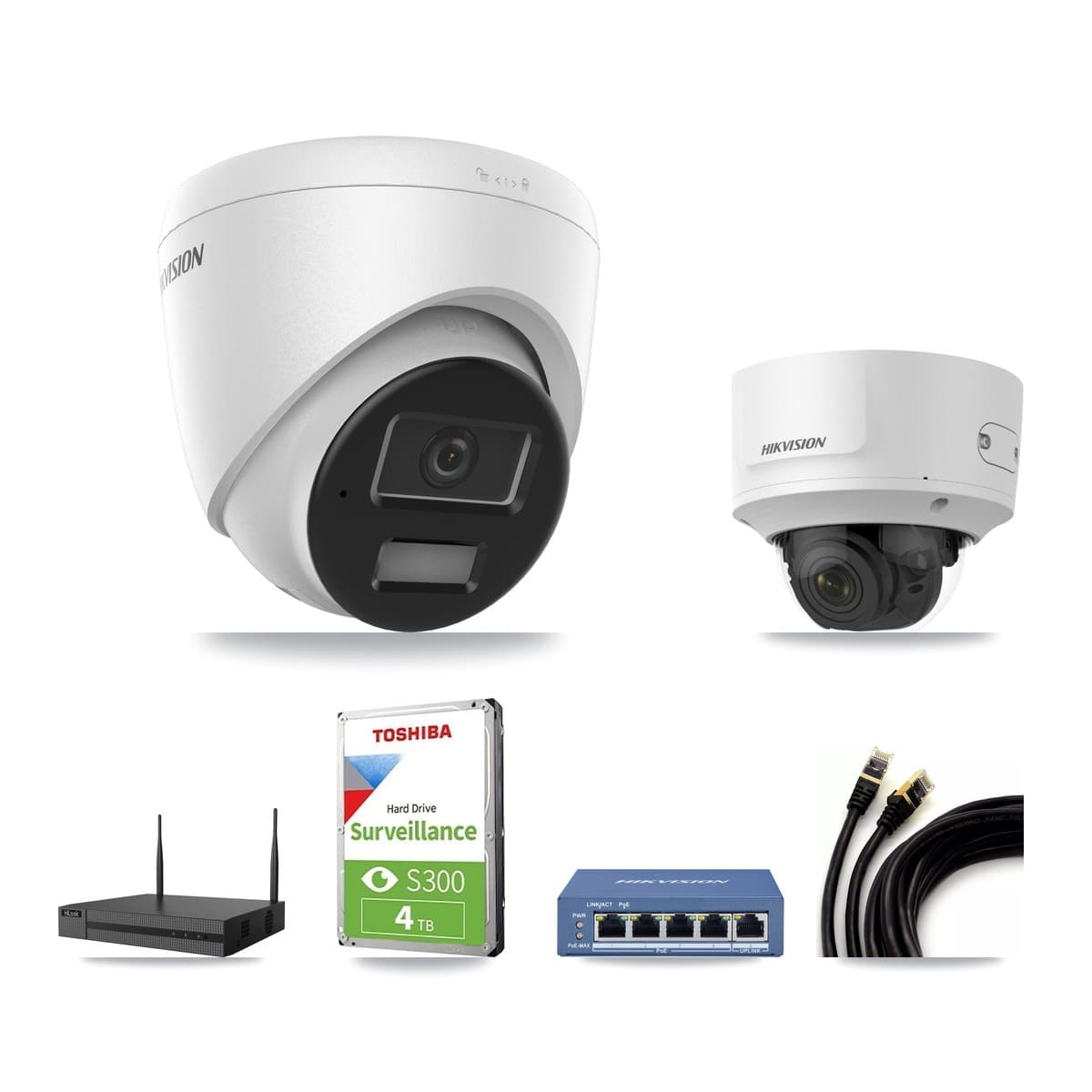 Hikvision & HiLook 4-Channel 2MP – 4MP CCTV Kit — 1 4MP Turret + 1 2MP Dome Cameras + 4TB Recording - Image 1