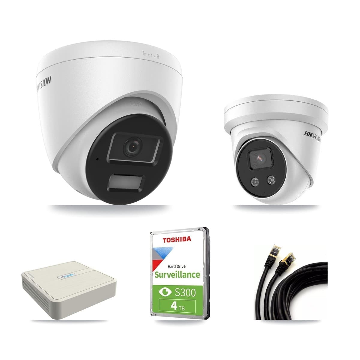 Hikvision & HiLook 8-Channel 4MP – 5MP CCTV Kit — 1 4MP + 1 5MP Turret Cameras + 4TB Recording (NVR-108H-D Recorder) - Image 1