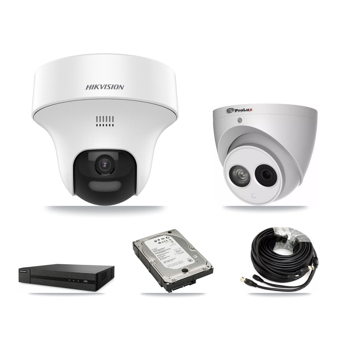 Hikvision & Prolux 8-Channel 4MP – 5MP CCTV Kit — 3 DS-2CE70K0T 5MP + 1 PXC-612C4W-A 4MP Turret Cameras + 5TB Recording (DVR-8CH Recorder) - Image 1