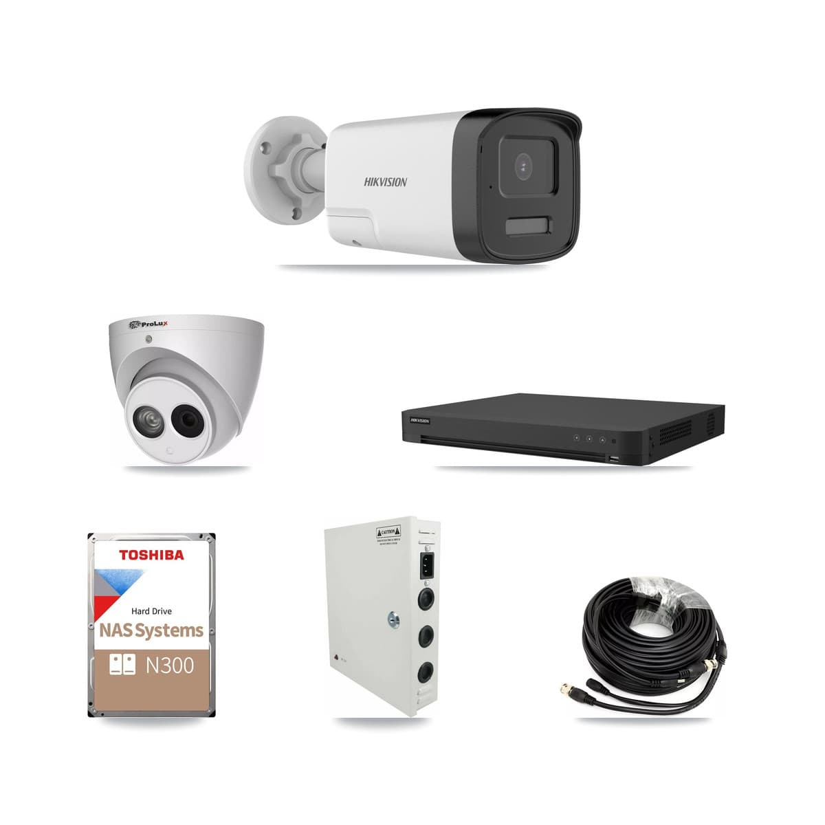 Hikvision & Prolux 16-Channel 4MP – 5MP CCTV Kit — 13 DS-2CE17K0T 5MP Bullet + 1 PXC-612C4W-A 4MP Turret Cameras + 18TB Recording