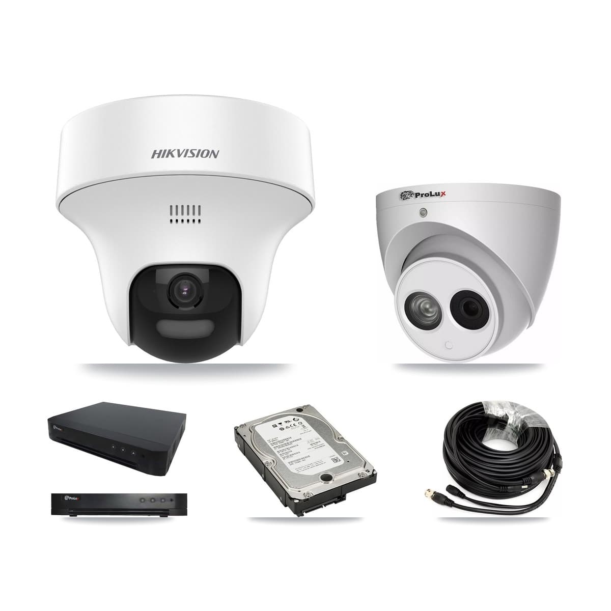 Hikvision & Prolux 16-Channel 4MP – 5MP CCTV Kit — 3 DS-2CE70K0T 5MP + 1 PXC-612C4W-A 4MP Turret Cameras + 5TB Recording (PXD-8216 Recorder) - Image 1