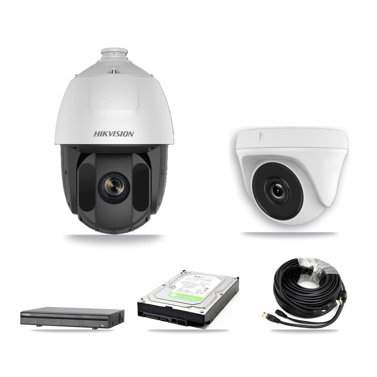 Hikvision & Dahua 8-Channel 2MP CCTV Kit — 1 DS-2AE5225TI PTZ + 1 White HDT-2MP-N20W Dome Cameras + 1TB Recording (DH-XVR5108H Recorder) - Image 1