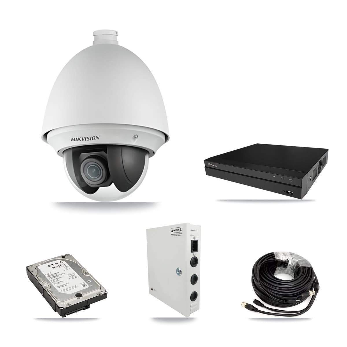 Hikvision & Prolux 8-Channel 2MP CCTV Kit — 7 DS-2AE4225T PTZ Cameras + 5TB Recording (PXD-5208AN Recorder)