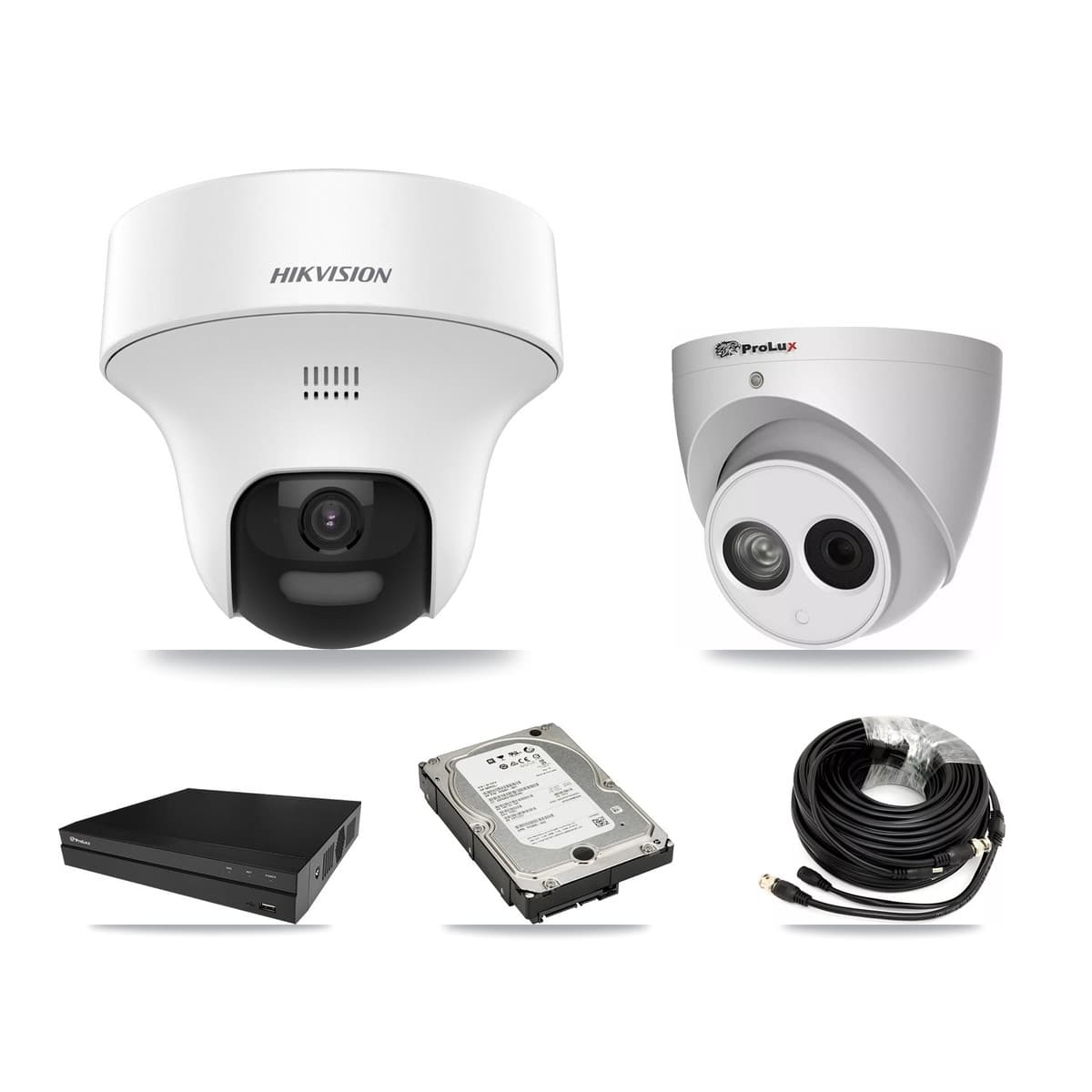 Hikvision & Prolux 8-Channel 4MP – 5MP CCTV Kit — 3 DS-2CE70K0T 5MP + 1 PXC-612C4W-A 4MP Turret Cameras + 5TB Recording (PXD-5208AN Recorder) - Image 1