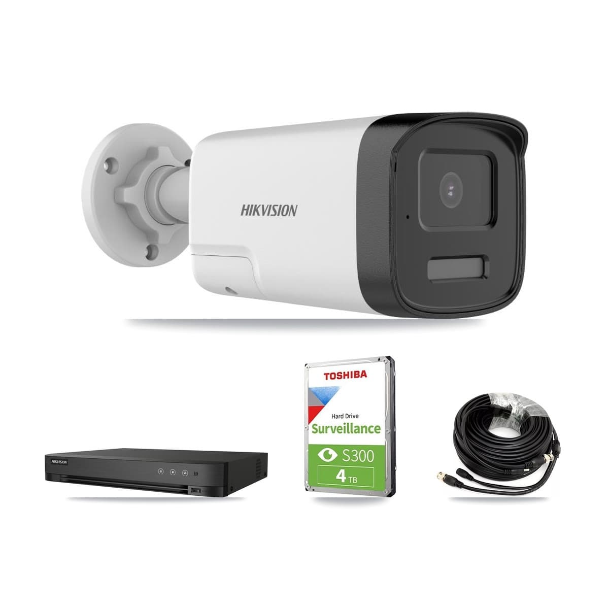 Hikvision 4-Channel 5MP CCTV Kit — 4 DS-2CE17K0T Bullet Cameras + 4TB Recording (IDS-7204HQHI Recorder)