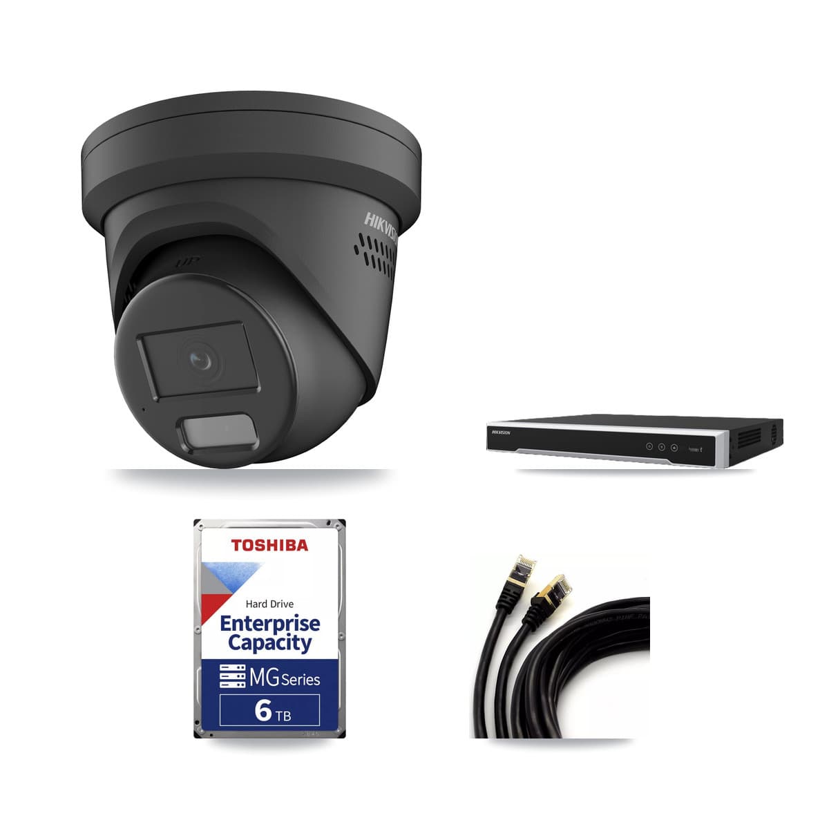 Hikvision 8-Channel 4MP CCTV Kit — 4 Black Turret Cameras + 6TB Recording