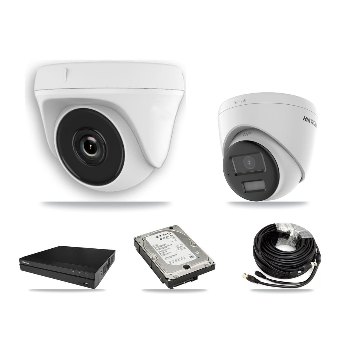 Hikvision & Prolux 8-Channel 2MP – 4K CCTV Kit — 1 DS-2CE78U0T 4K Turret + 3 White HDT-2MP-N20W 2MP Dome Cameras + 5TB Recording (PXD-5208AN Recorder) - Image 1