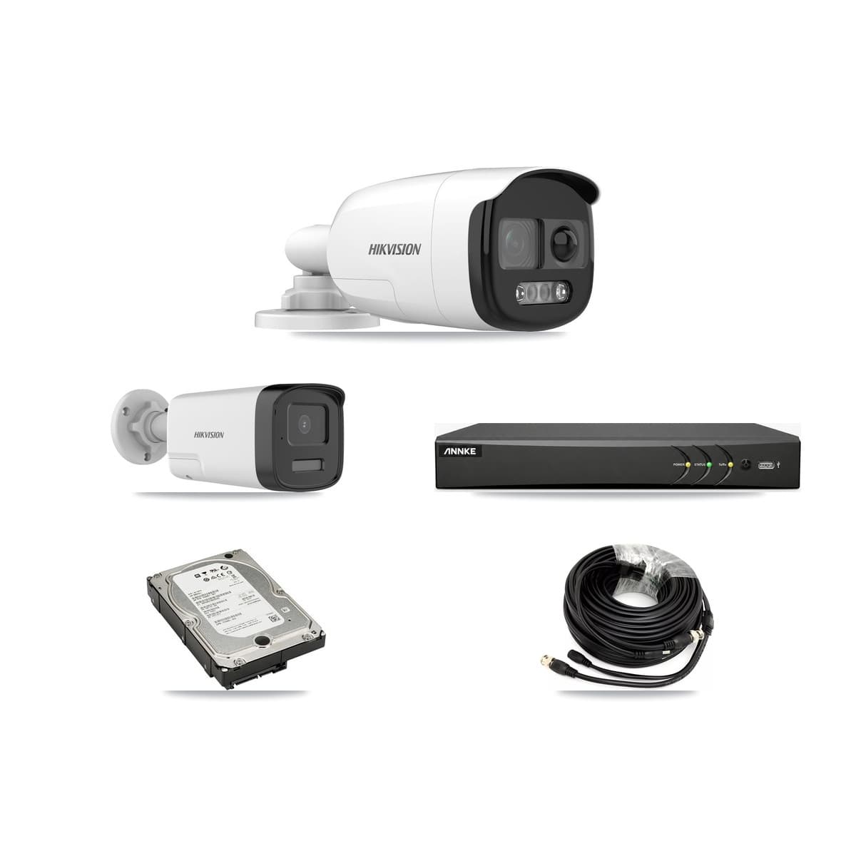 Hikvision & ANNKE 4-Channel 5MP CCTV Kit — 2 DS-2CE12KF3T + 2 DS-2CE17K0T Bullet Cameras + 5TB Recording - Image 1