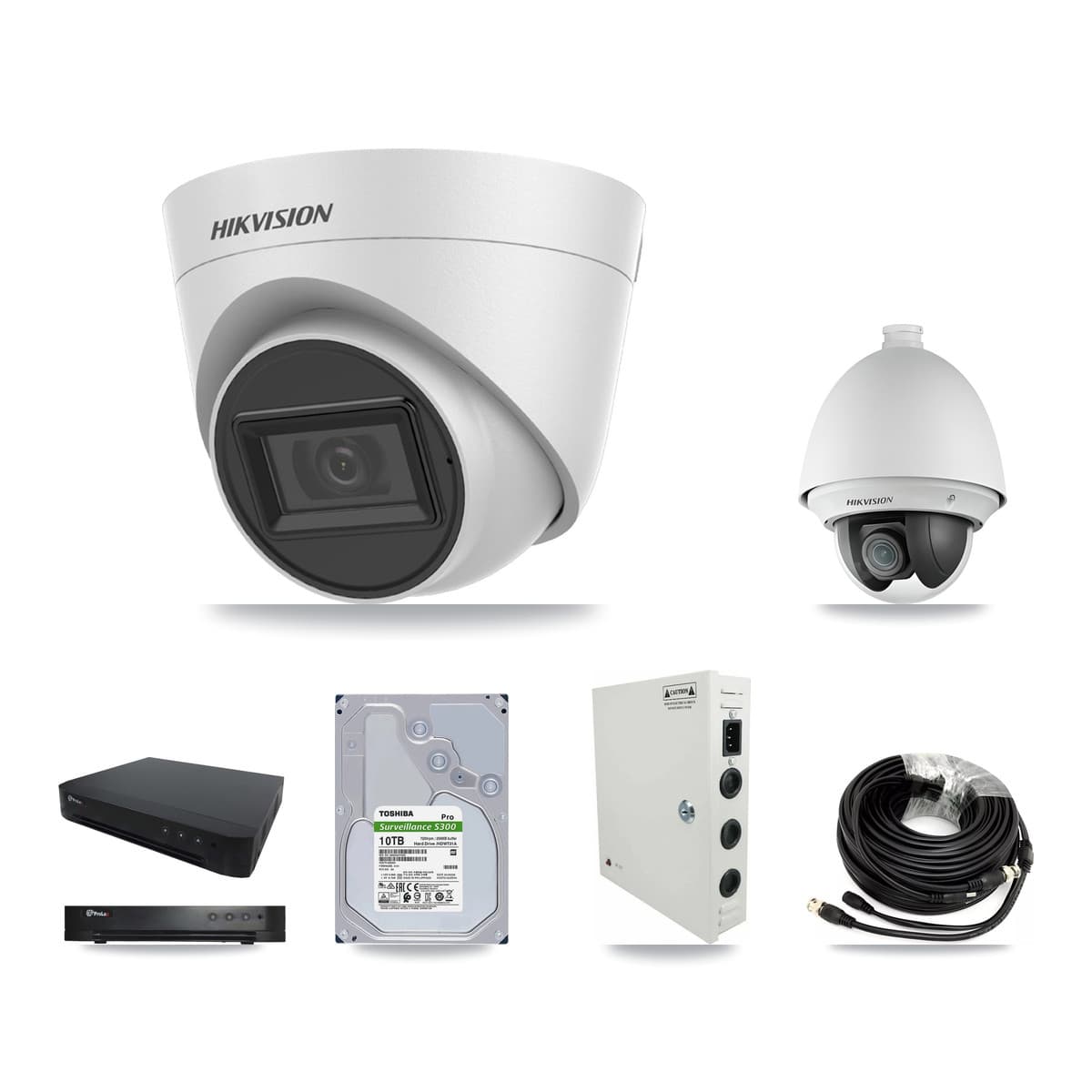 Hikvision & Prolux 16-Channel 2MP – 5MP CCTV Kit — 1 2MP PTZ + 12 White 5MP Turret Cameras + 10TB Recording - Image 1